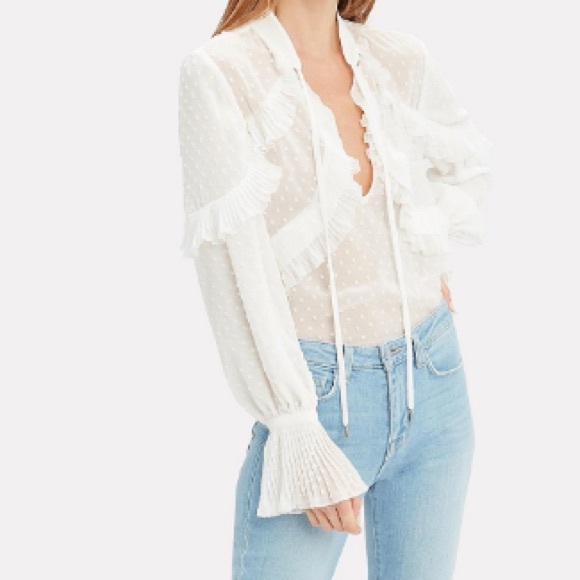 NWT Self-Portrait Plumetis Frilled Top - Picture 1 of 6